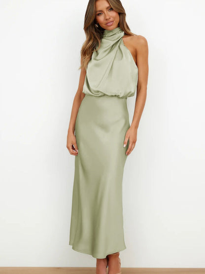 Satin Sleeveless Parties Bridesmaid Midi Dresses