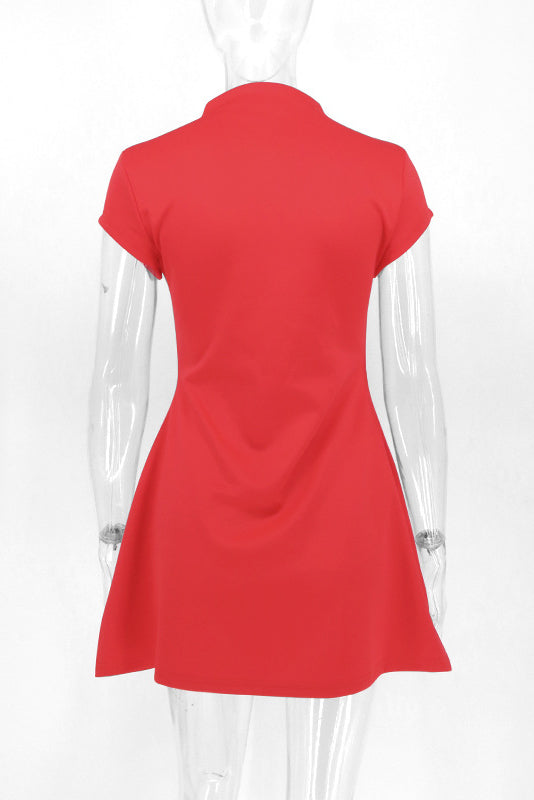 Mock Neck Cap Sleeve Fit and Flare Mini Dress
