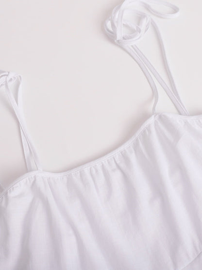 Pure Cotton Cake Skirt Backless Camisoles Beach Cover-up Mini&Short Dresses