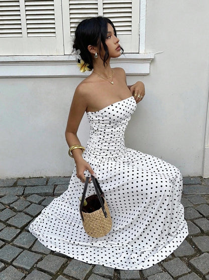 Off-shoulder Polka Dots A Grace Maxi Dresses
