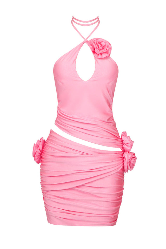Flower Appliqu_ Cut Out Minidress