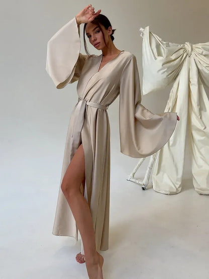 V-neck Thin Strap Nightgown Lazy Style Parties Maxi Dresses