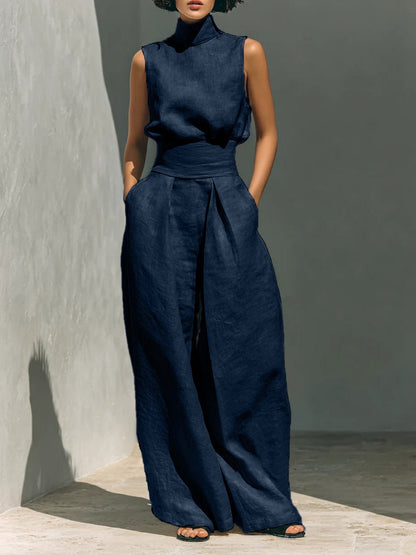 Cotton And Linen Sleeveless Trousers Casual Two-piece Set