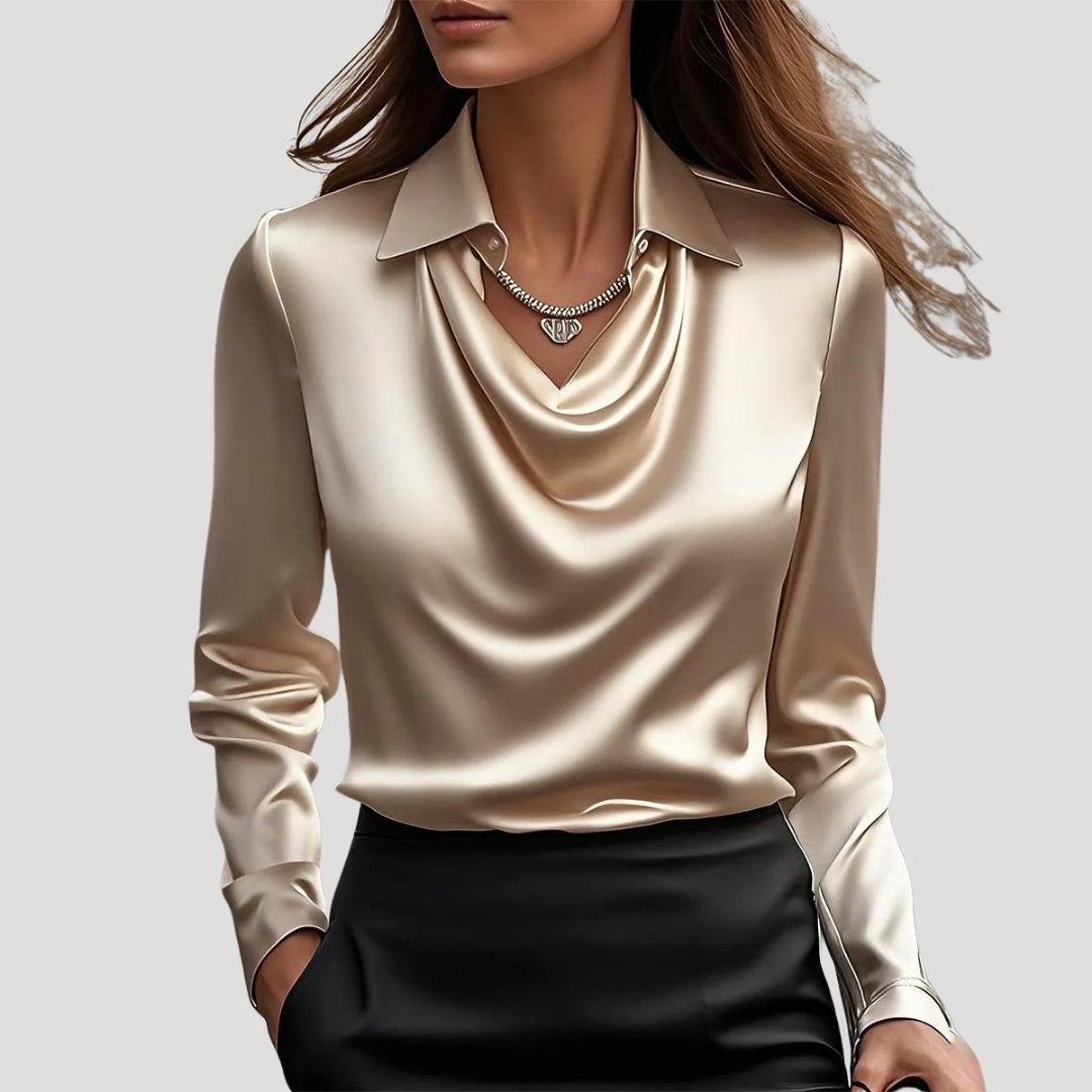 | Satin Cowl Neck Long Sleeve Blouse
