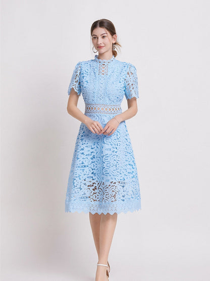 Lace Waist-cinching Hollow-out Midi Dress