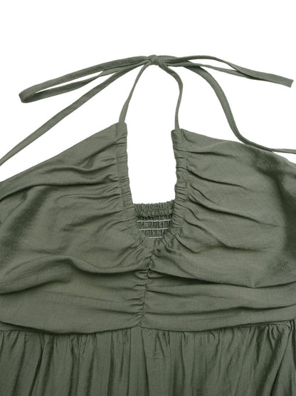Halter V-neck Drawstring Loose-fit Vacation Maxi Dresses