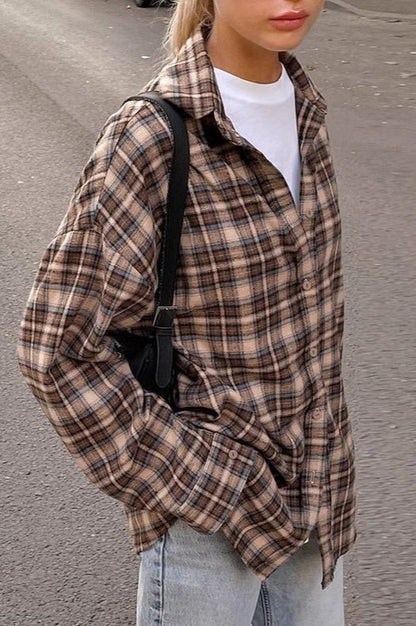 Vintage Plaid Long  Blouse