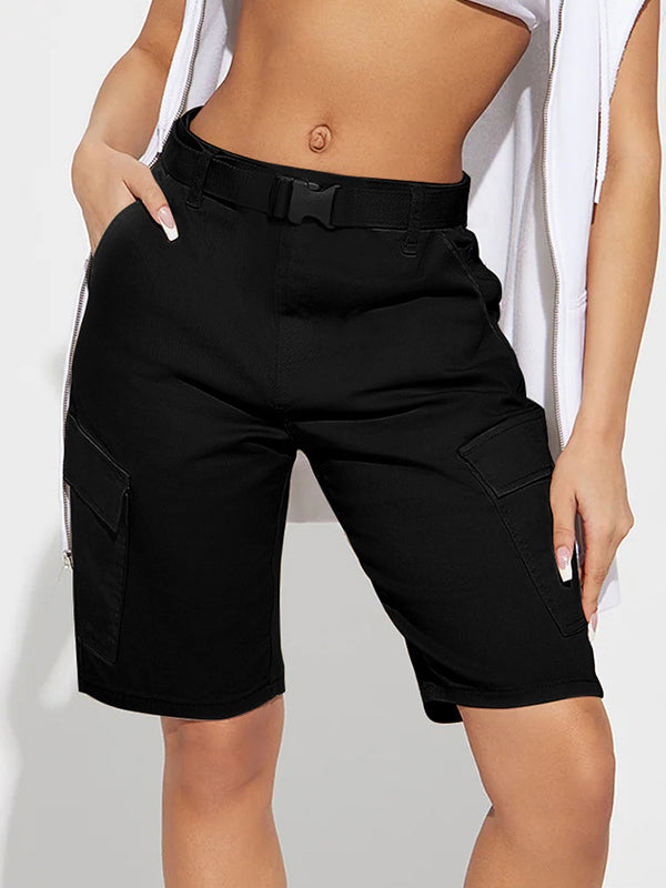Multi Pocket With Buckle Belt Shorts