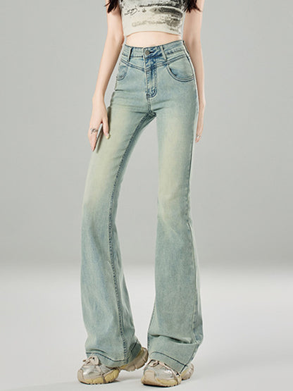 High Waist Retro Design Flare Jeans