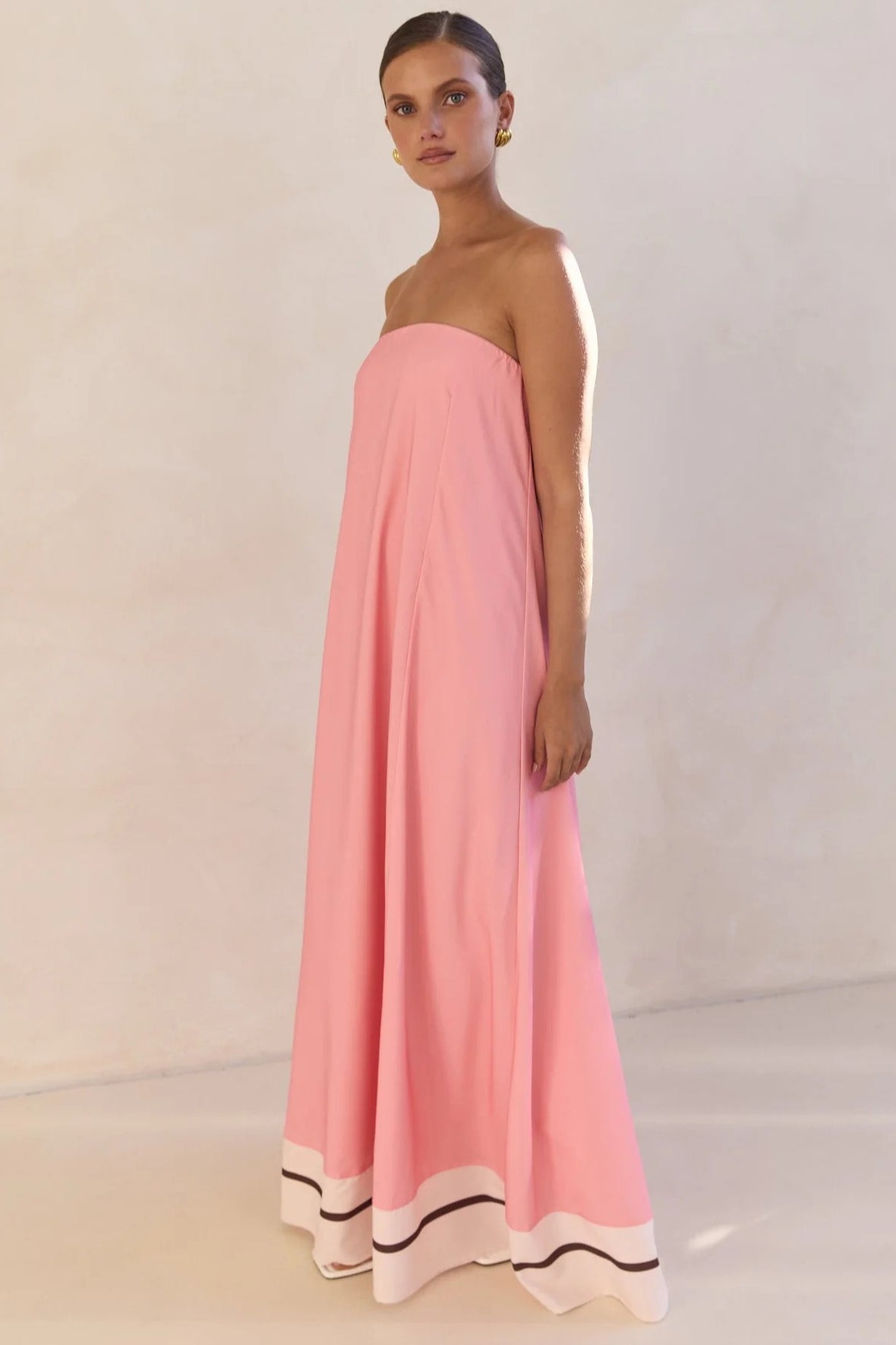 Strapless Tube Contrast Band A-Line Maxi Dress