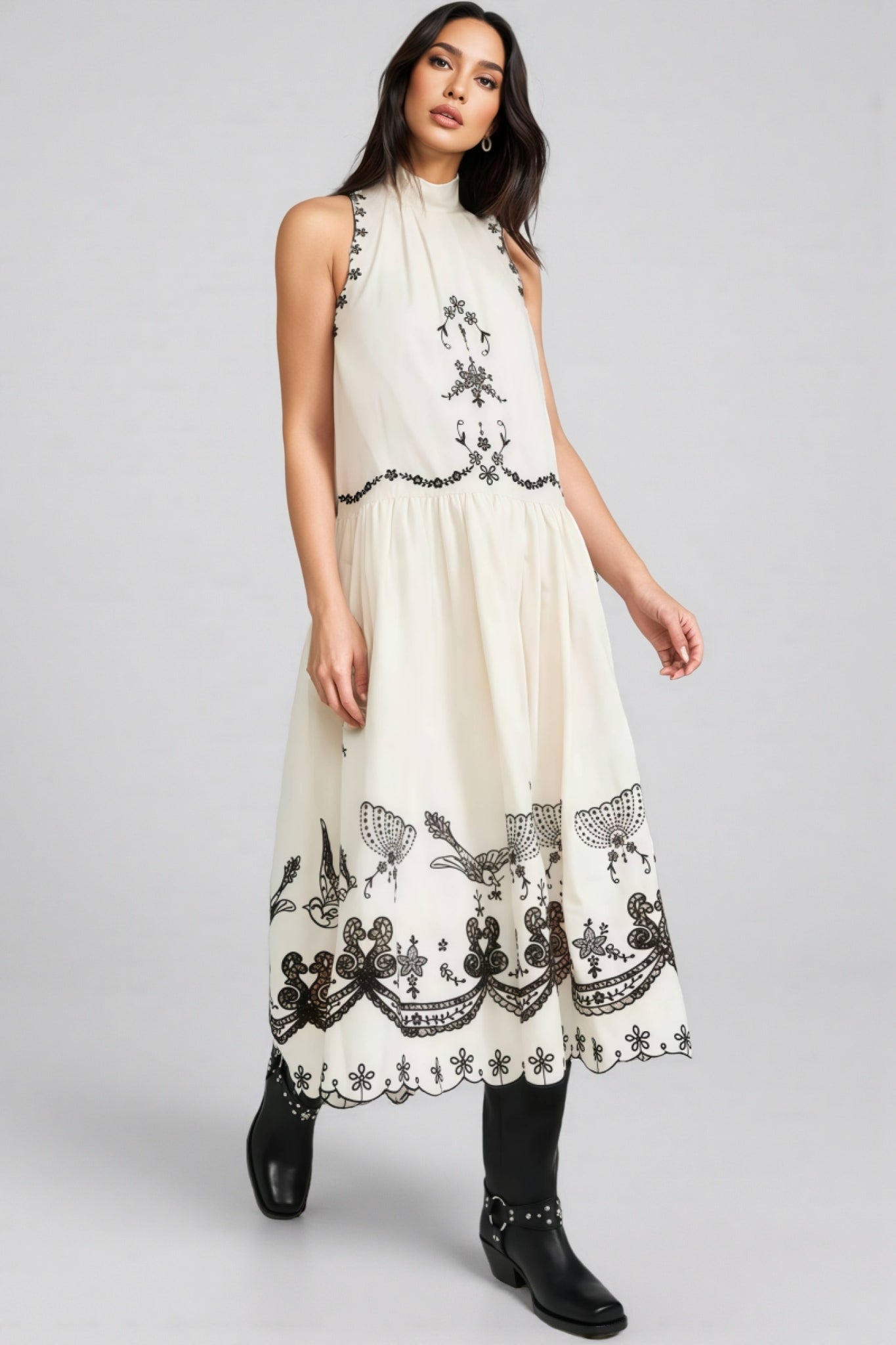 Virginsa Embroidery Tank Midi Dress