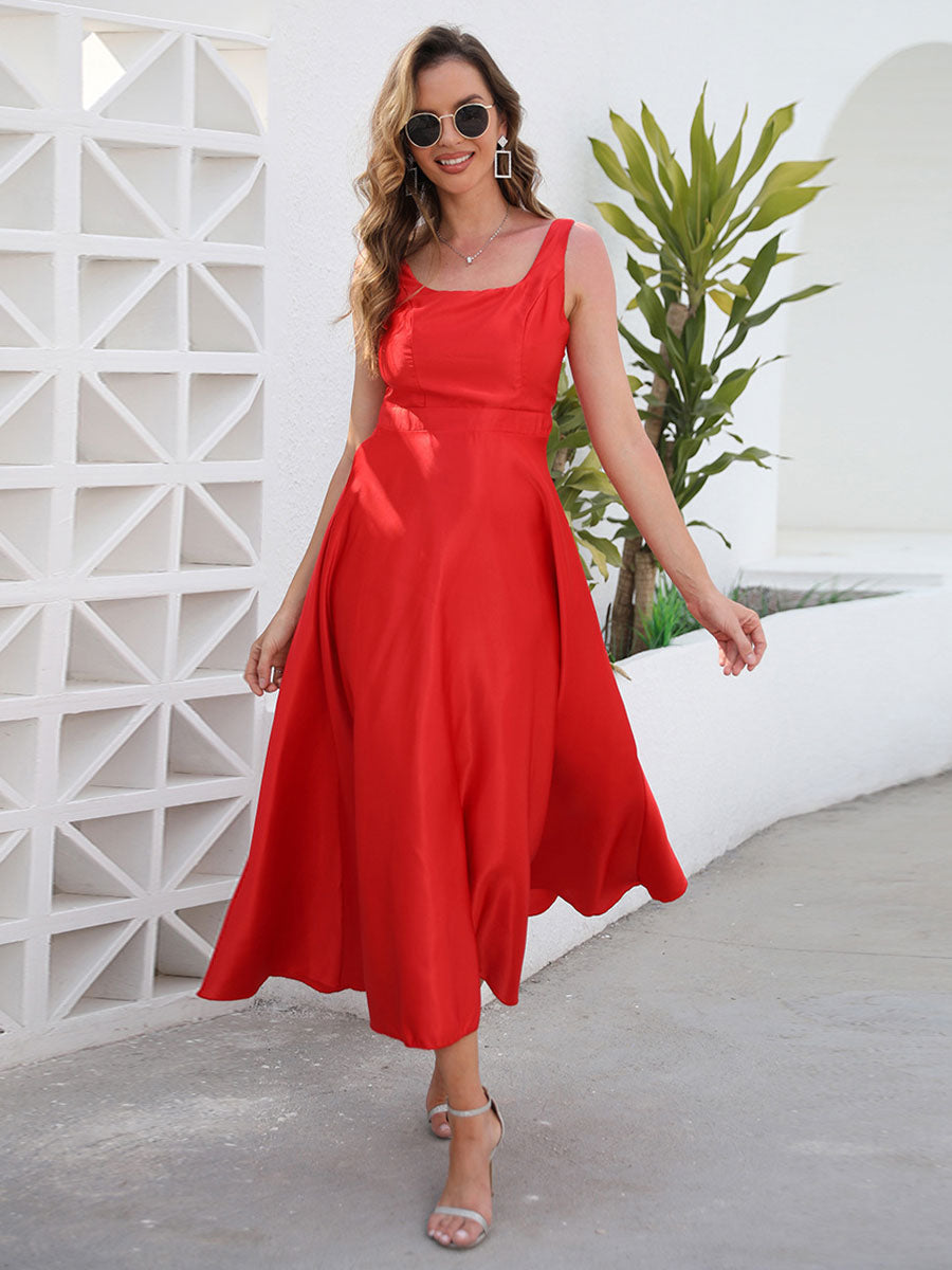 Sexy Sleeveless Midi Dress Vacation Dresses