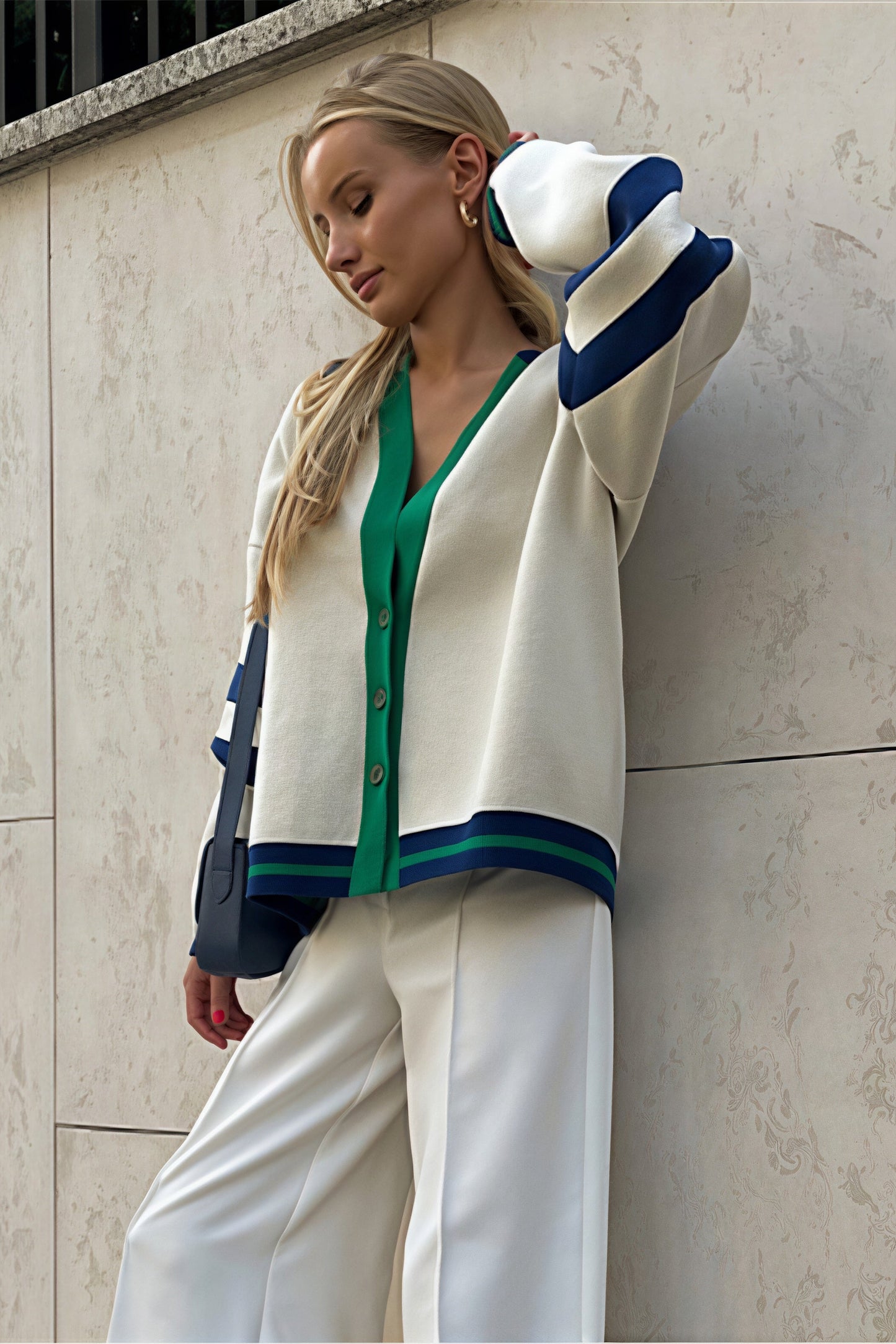 Simple Color Block Striped Relaxed Knit Cardigan