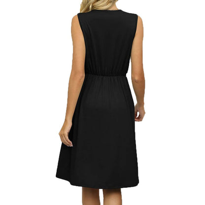 Summer Casual Sleeveless V-Neck Mini Dress with Pockets