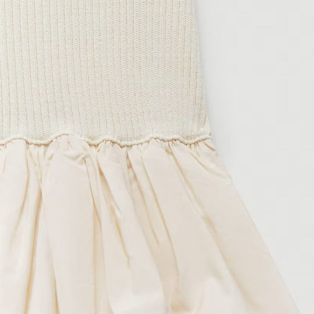 TARUXY Elegant Knit Dress Women Sleeveless Off Shoulder Splice Folds Mini Dresses Ladies Hoilday Slim High Waist Dress Femme New