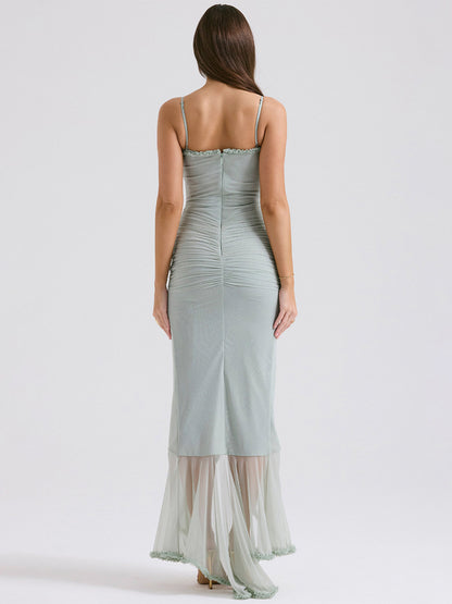 Pink Dress High-Low Cutout Spaghetti Strap Pleated Sexy Party Midi Dresses