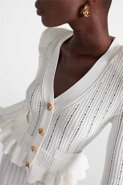 Solid Metal Button Top ?High Waist Knit Midi Dress Set