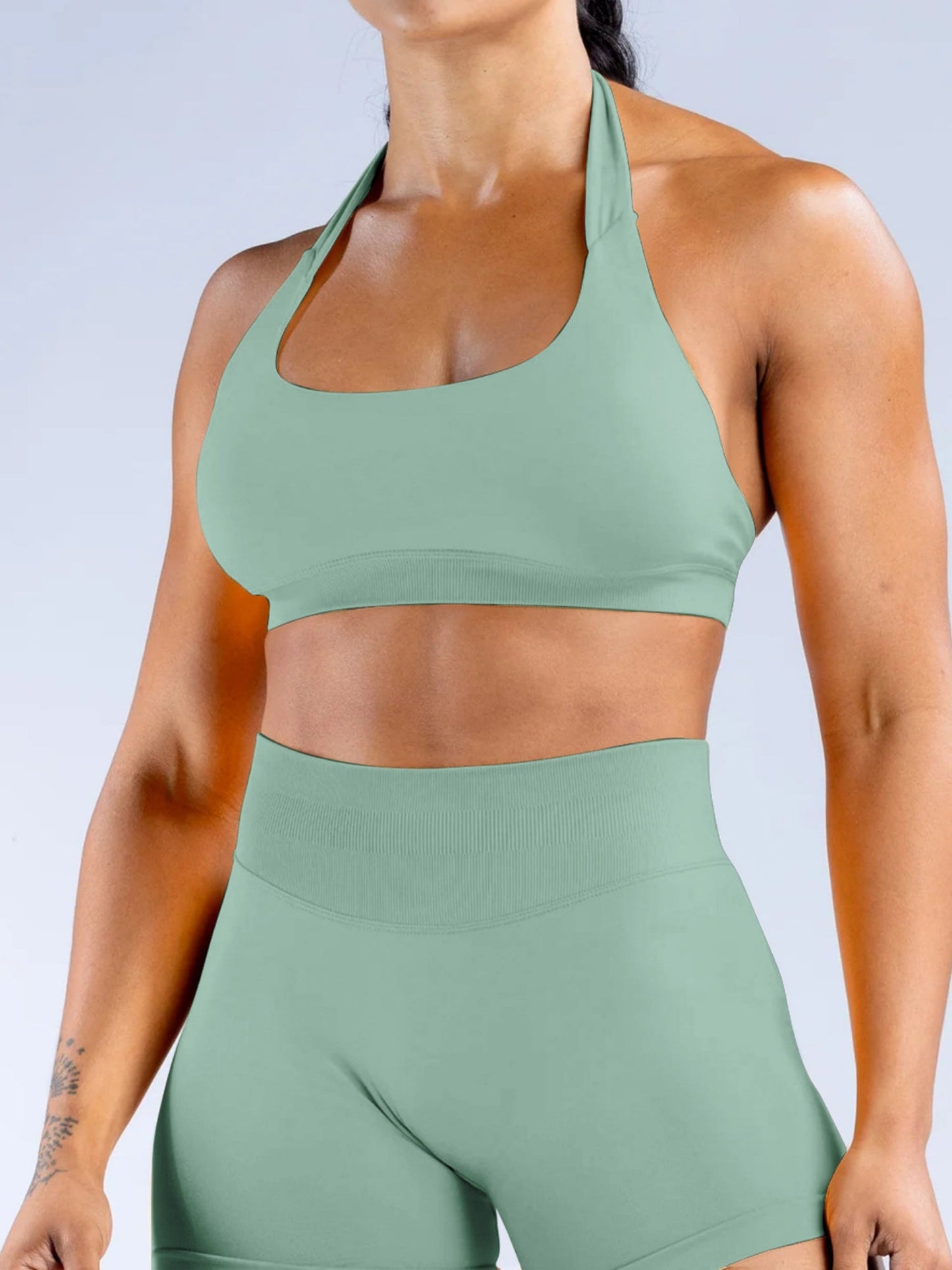 Seamless With Breast Pads Pleated Exercise Yoga Halter Bra Vest