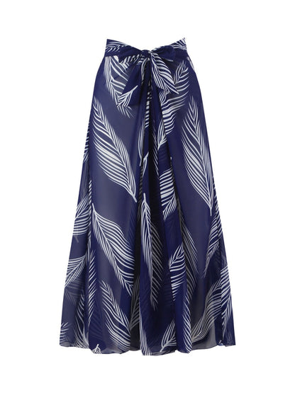 Feather Print Two-Piece Swimsuit With Sun Protection And Skirt (Three-Piece Set)