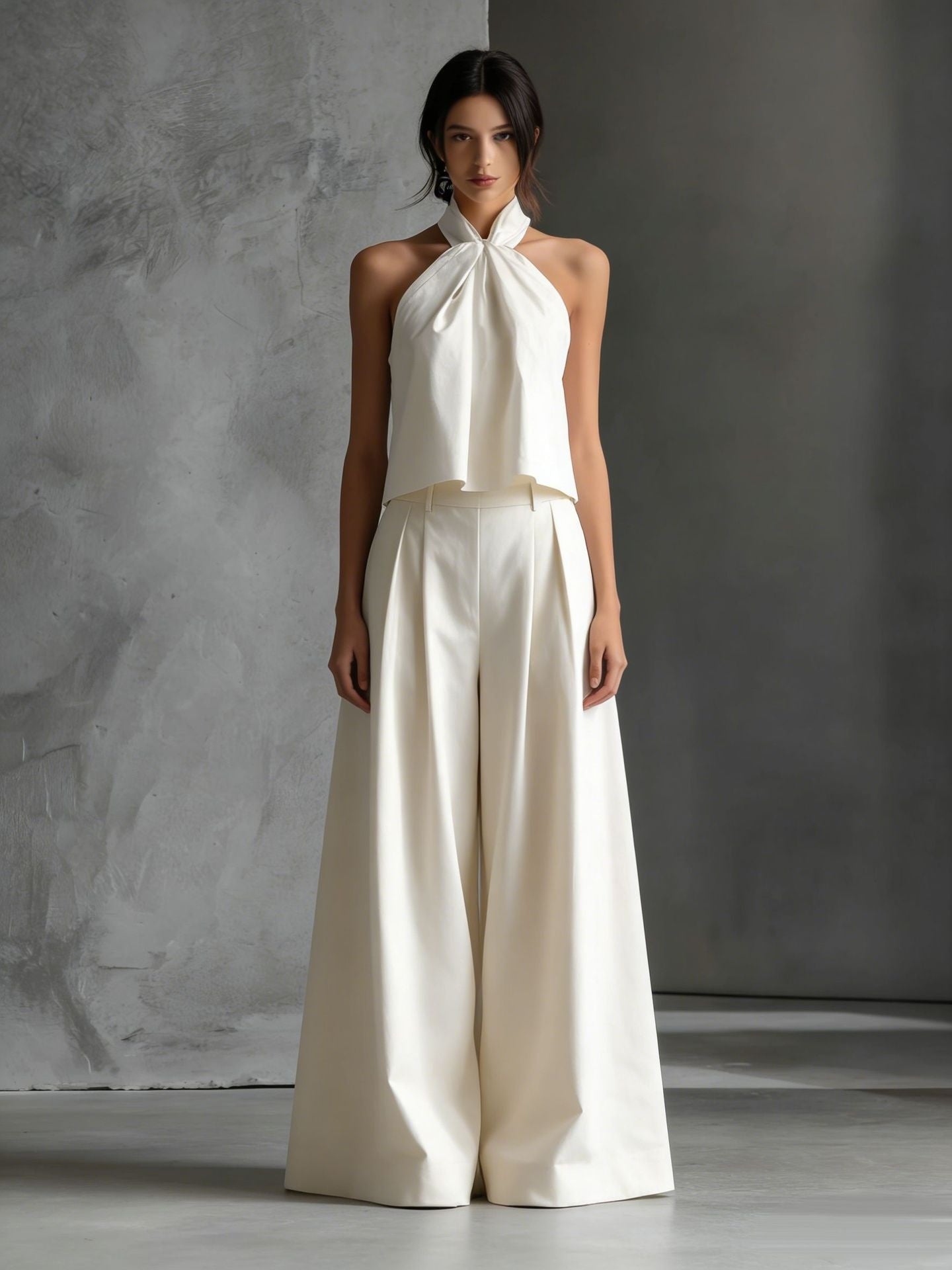 Loose Sleeveless Top And High-waisted Wide-leg Pants Two-piece Set