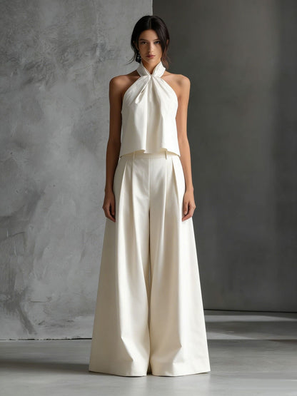 Loose Sleeveless Top And High-waisted Wide-leg Pants Two-piece Set