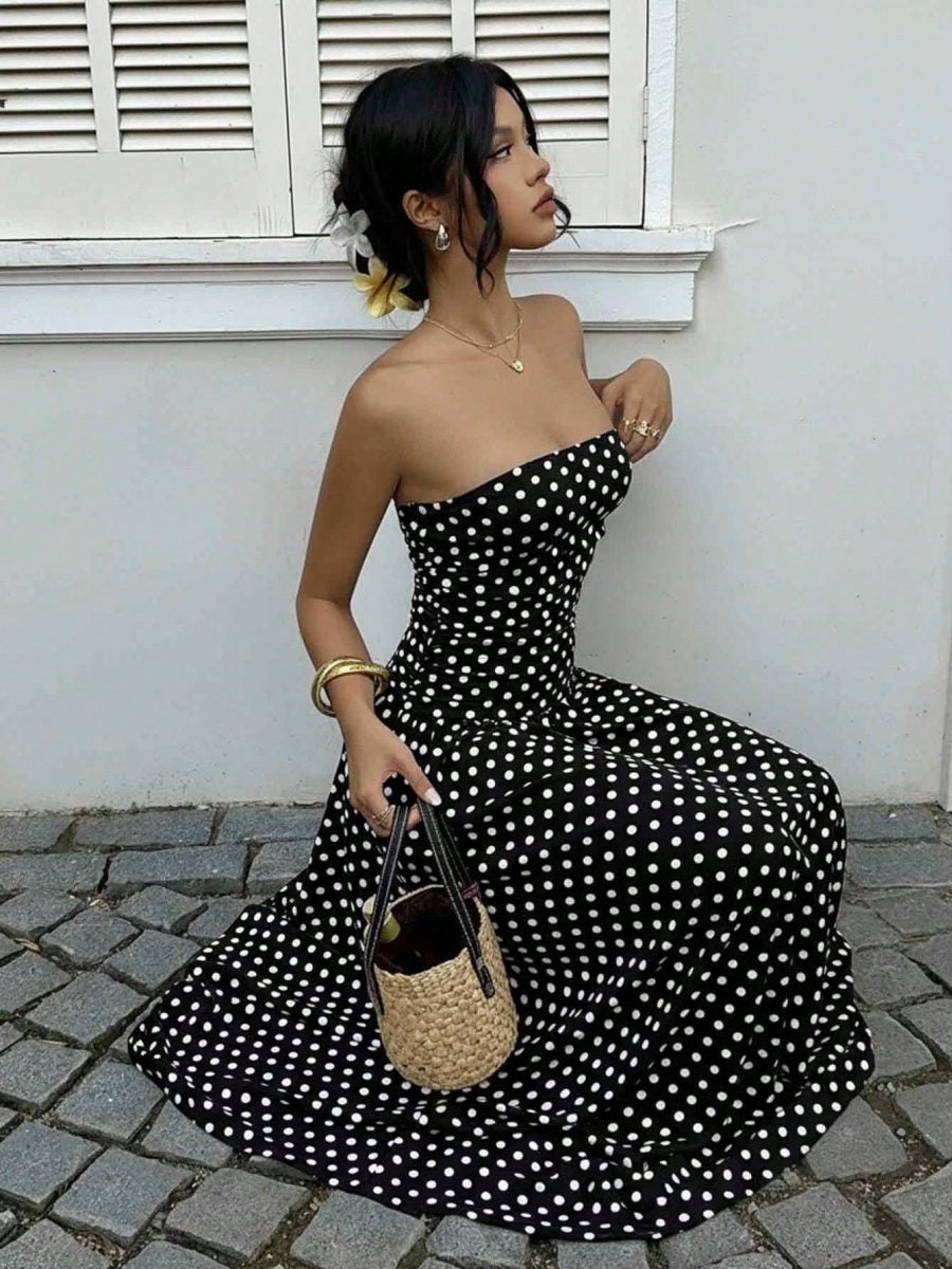 Off-shoulder Polka Dots A Grace Maxi Dresses