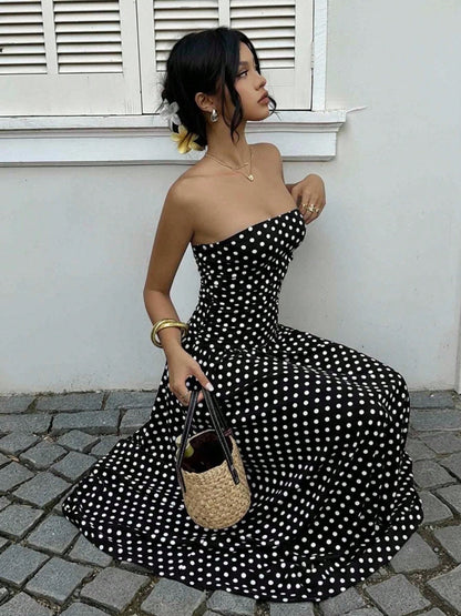 Off-shoulder Polka Dots A Grace Maxi Dresses