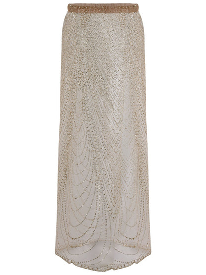 Beach Cover-up With Slits And Tie-up Shimmering Sequined Skirt
