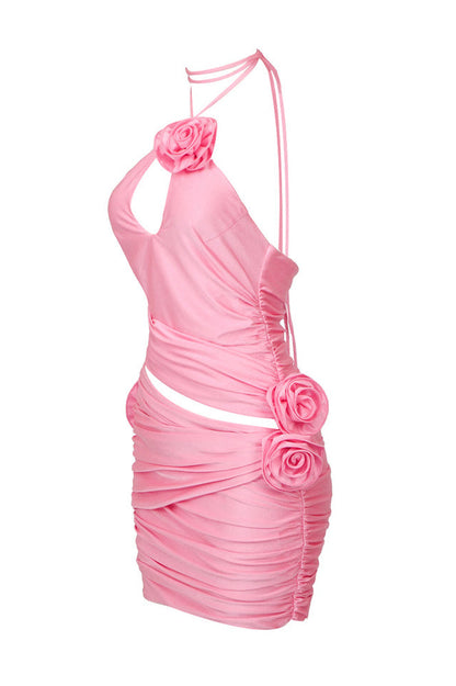 Flower Appliqu_ Cut Out Minidress