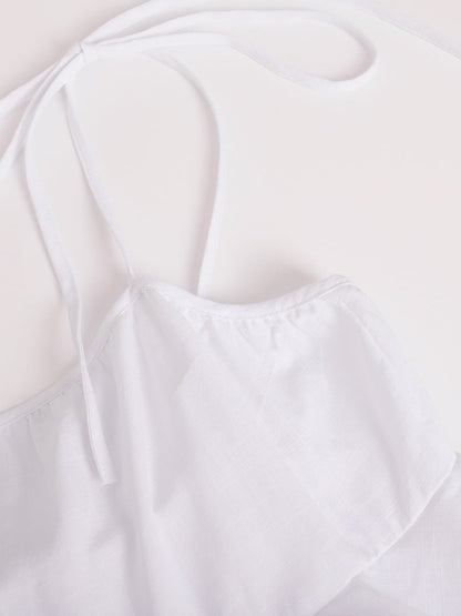 Pure Cotton Cake Skirt Backless Camisoles Beach Cover-up Mini&Short Dresses