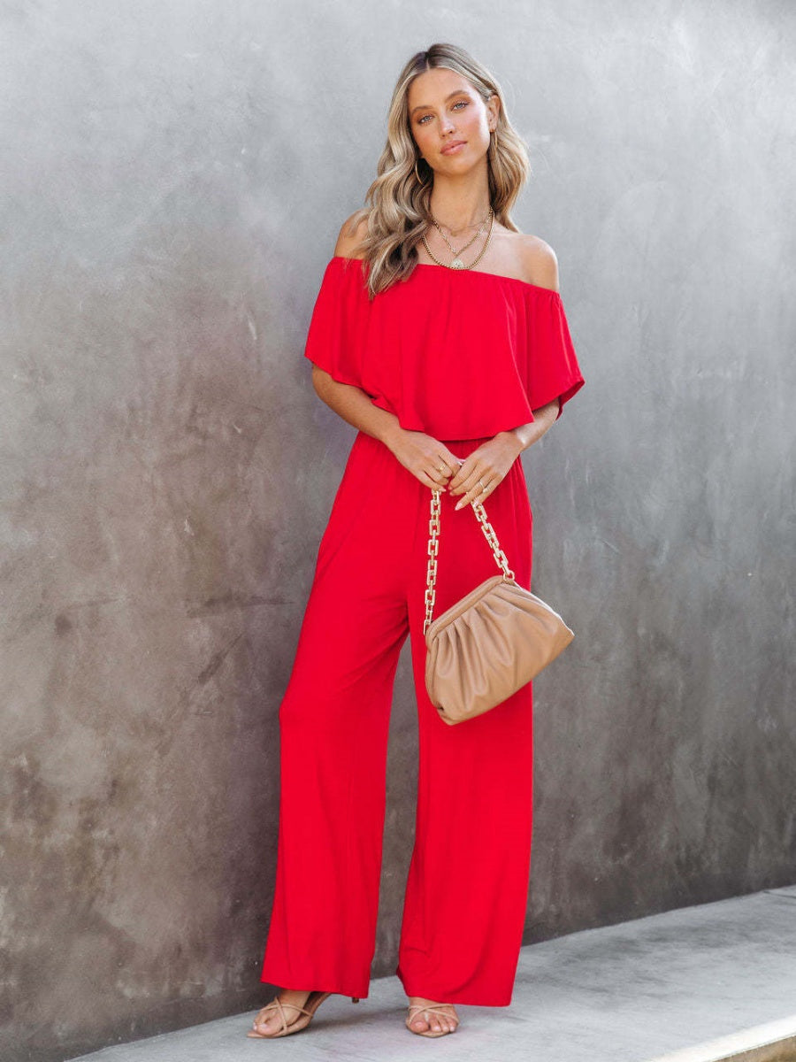 Off Shoulder Backless Loose-fit Leisure Jumpsuits
