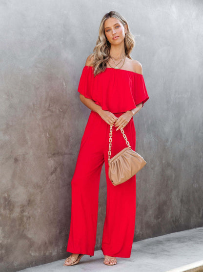 Off Shoulder Backless Loose-fit Leisure Jumpsuits