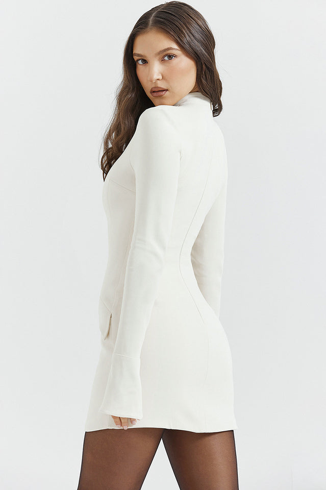 Mock Neck Flared Cuff Long Sleeve Peplum Flap Structured Bodycon Mini Dress