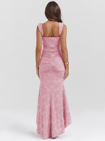 Floral Jacquard Fabric Boning Fishtail Maxi Dress