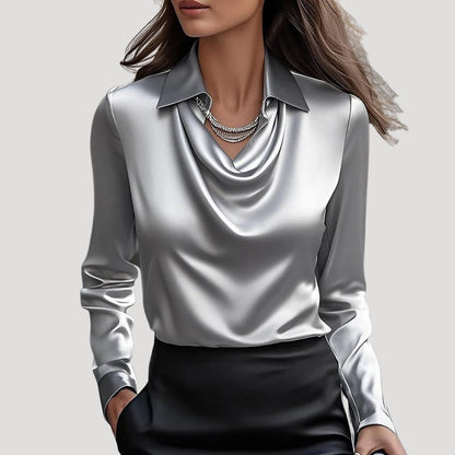 | Satin Cowl Neck Long Sleeve Blouse