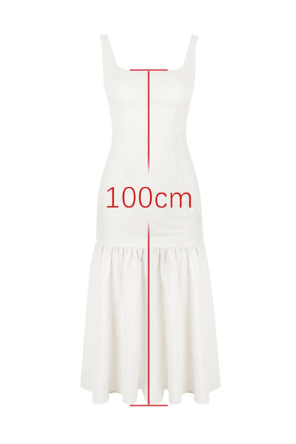 Scoop Neck Princess Seam Dropped Waist Flared Trumpet Midi Dress