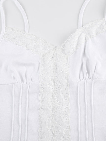 Deep V-neck Solid Color Lace Trim Split Camisole
