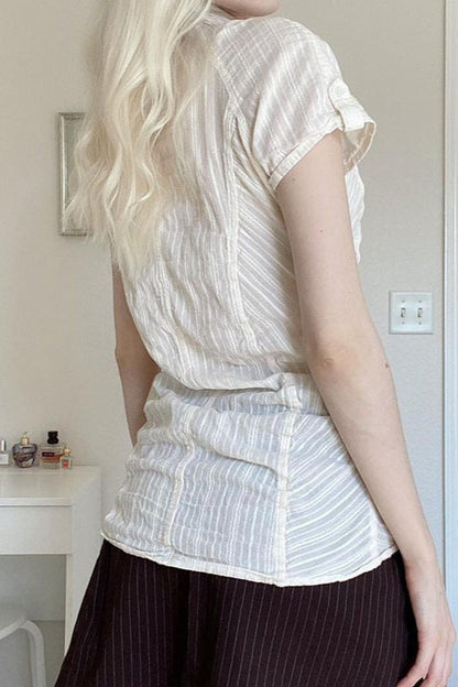 Slim Fit Short Sleeve Textured Blouse