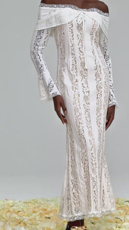 Alladitta Lace Off Shoulder Cutout Maxi Dress
