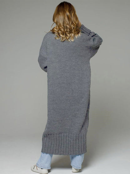 Longline Cardigan Drop Shoulder Ribbed Full Length Women's Sweater