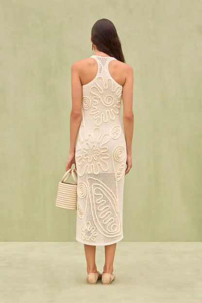 Elegant Knitted Sleeveless Floral Dress