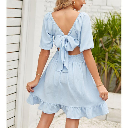 Stylish Square Neck Open Back Mini Dress in Vibrant Colors