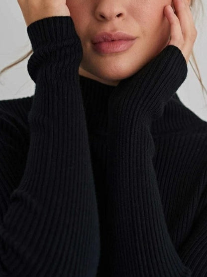 Solid Mock Neck Slim Knit Sweater