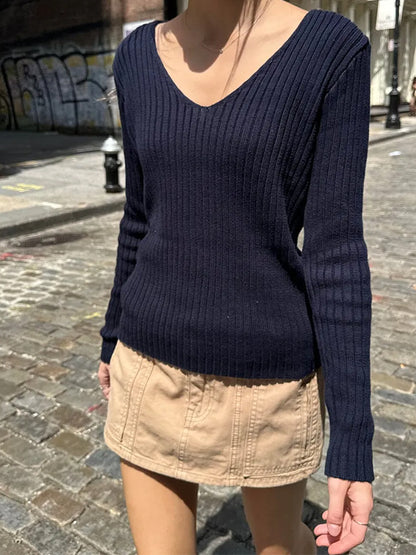 Vintage V Neck Rib Sweater