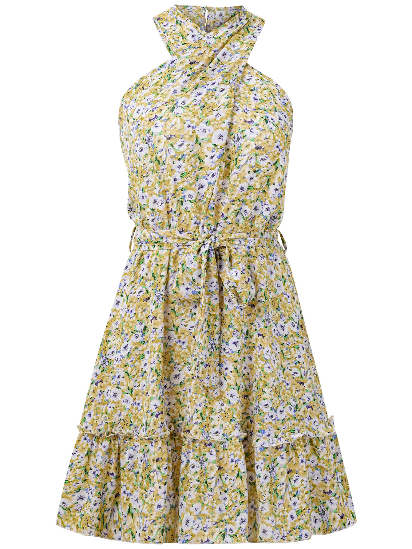Ariana Halter Floral Mini Dress - Yellow