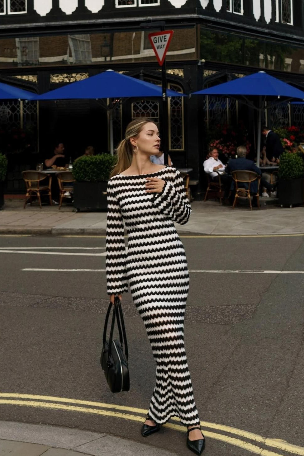 | Colorblock Stripe Long Sleeve Maxi Dress