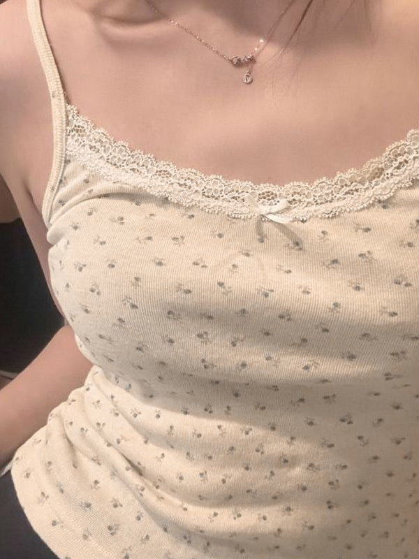 Lace Spliced Ditsy Floral Cami Top