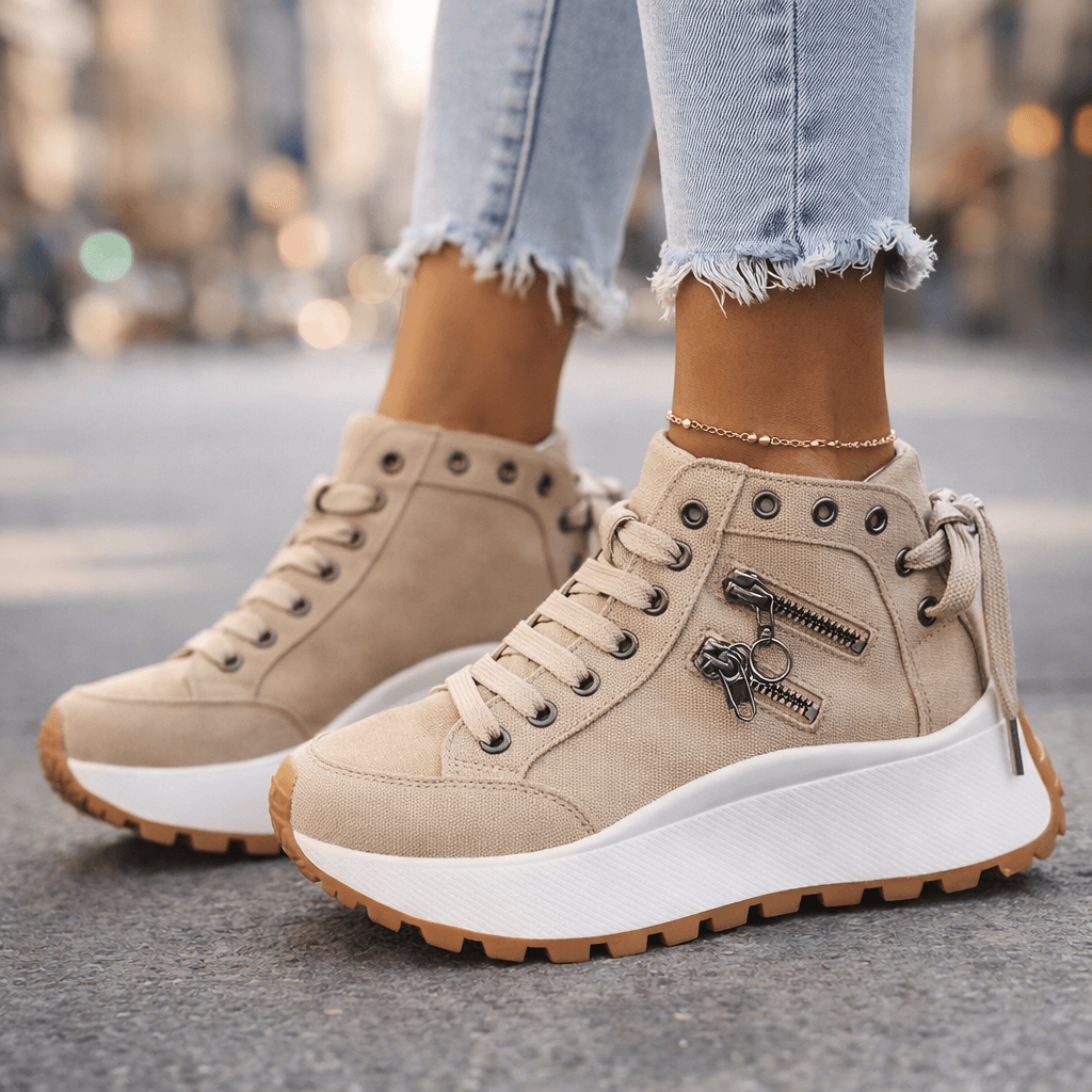 Women’s Chunky Denim Sneakers - Lace Up Street Style Shoes