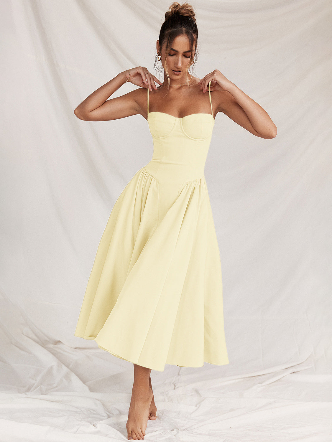 Corset Dress Spaghetti Strap Backless Brunch Birthday Party Midi Dresses
