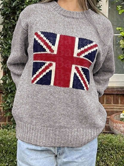 Flag Jacquard Crew Neck Pullover Sweater